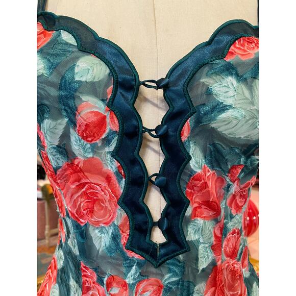 vintage 1980s victorias secret teddy red and green rose tap short one piece - Picture 4 of 10